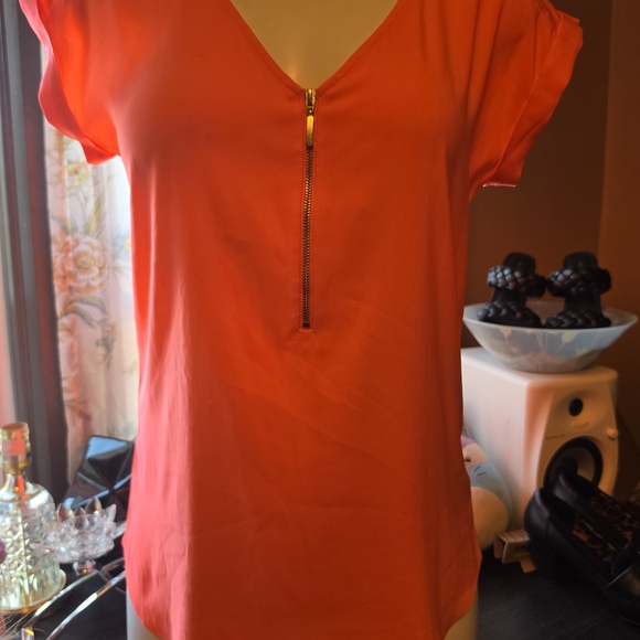 Express Tops - Express Women's Coral Zip V-Neck Blouse